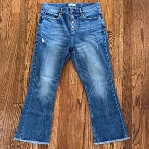 LOFT High Waist Flare Crop Jeans in Classic Blue